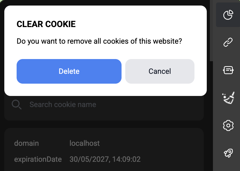 Clear cookie confirmation modal — "Are you sure you want to delete all cookies?"