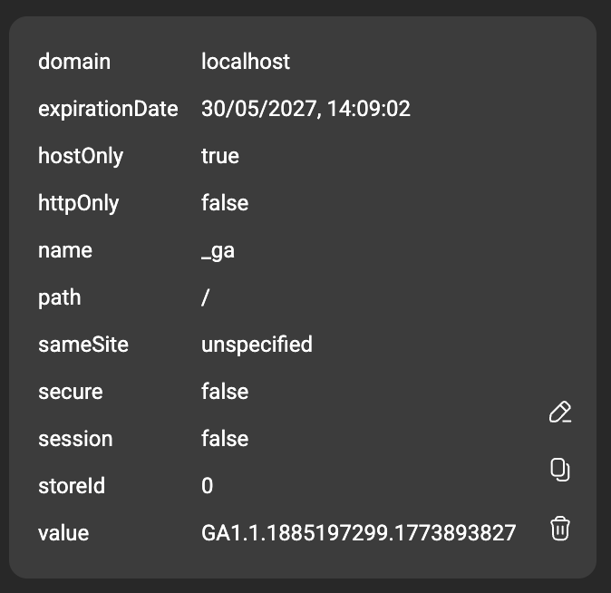 Cookie item hover state — trash icon next to the cookie name